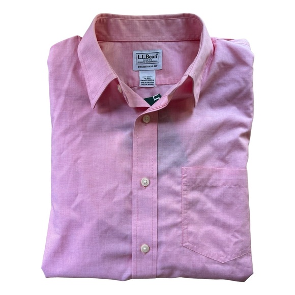 L.L. Bean Men's Wrinkle-Free Sunlit Coral Button-Down Shirt Short Sleeve M-Reg - Picture 12 of 12